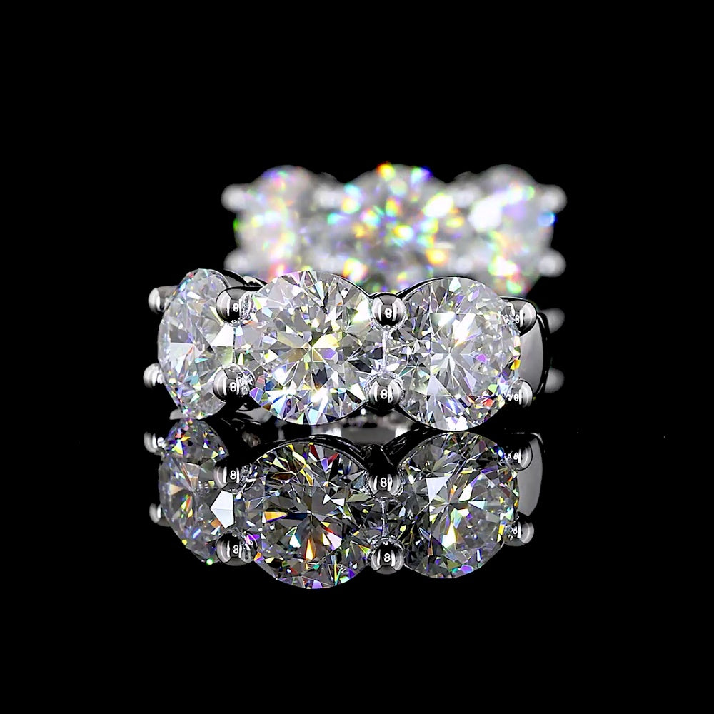 14K White Gold Huggie Earrings with 6 Prong-Set Round Lab Diamonds - 6.09 Carats Total Diamond Weight (E-F Color, VS Clarity) - Covaloro Fine Jewelry