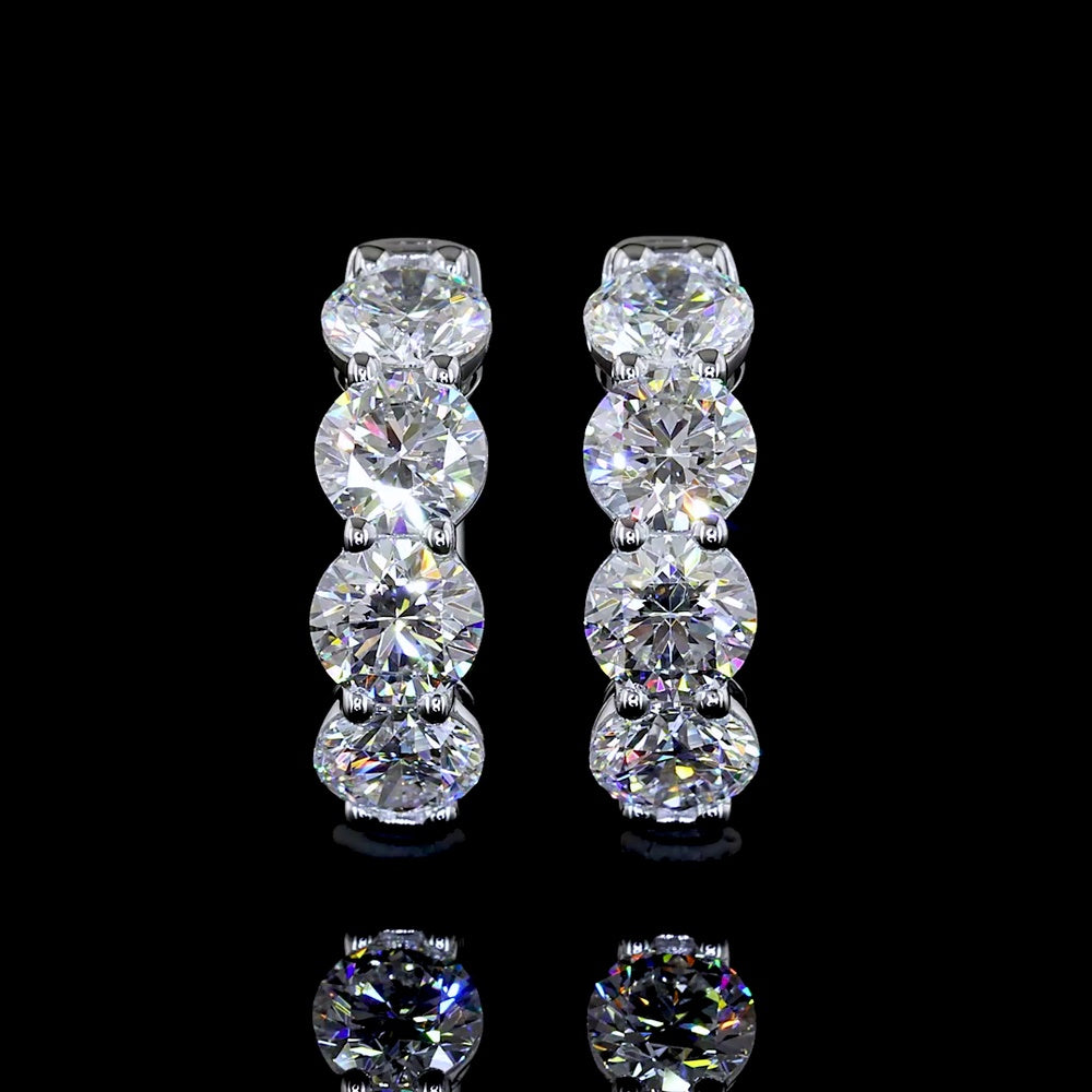 14K White Gold Huggie Earrings with 8 Prong-Set Round Lab Diamonds - 2.01 Total Carat Weight, E-F Color, VS1 Clarity - Covaloro Fine Jewelry