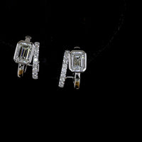 14K White Gold Huggie Earrings with Bezel Set Emerald Cut Lab Diamonds and Prong Set Brilliant Cut Diamond Accents - 1.30 Carat Total Diamond Weight - Covaloro Fine Jewelry