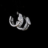 14K White Gold Huggie Earrings with Bezel Set Emerald Cut Lab Diamonds and Prong Set Brilliant Cut Diamond Accents - 1.30 Carat Total Diamond Weight - Covaloro Fine Jewelry