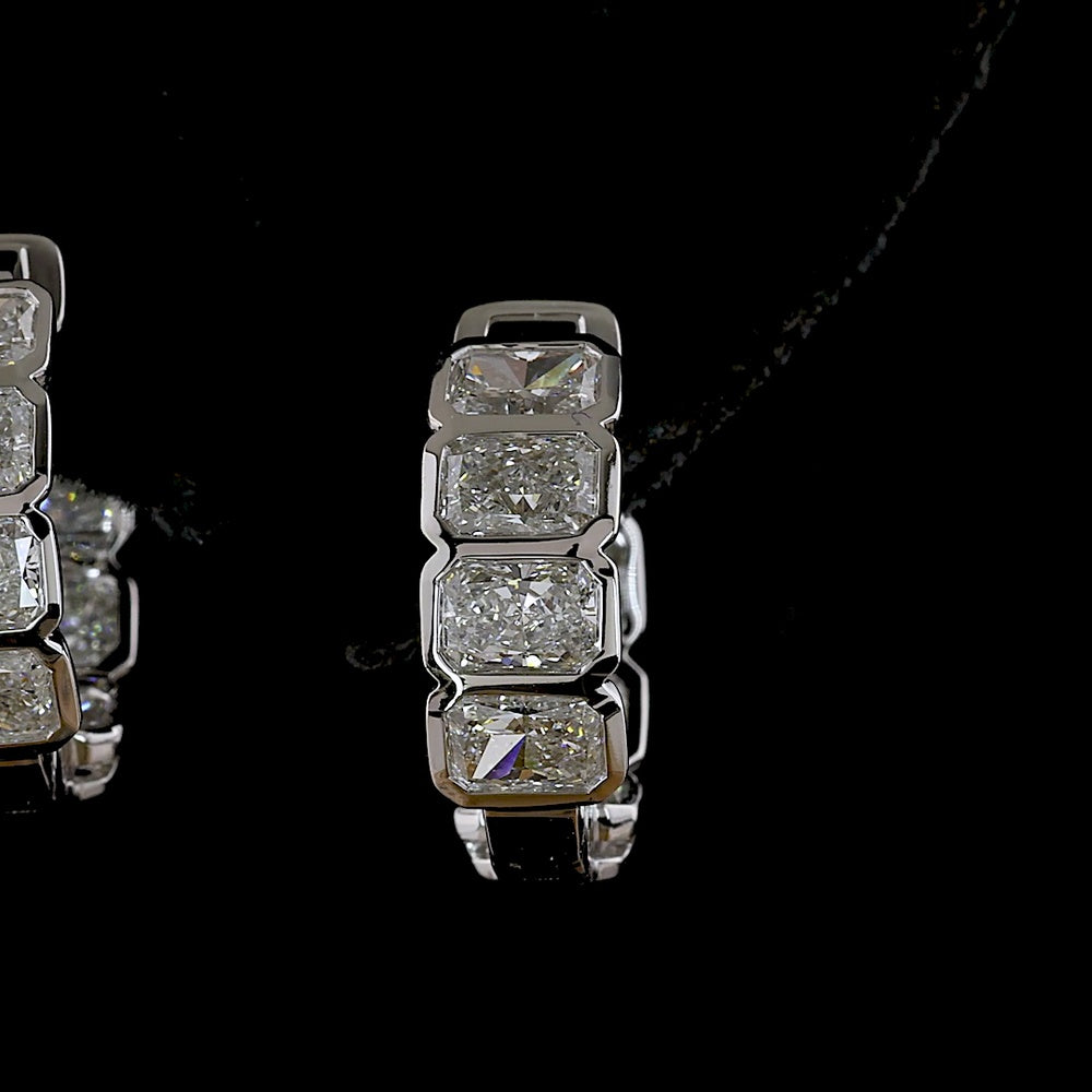 14K White Gold Huggie Earrings with Bezel Set Radiant Cut Lab Diamonds - 3.16 Carat Total Weight - Covaloro Fine Jewelry