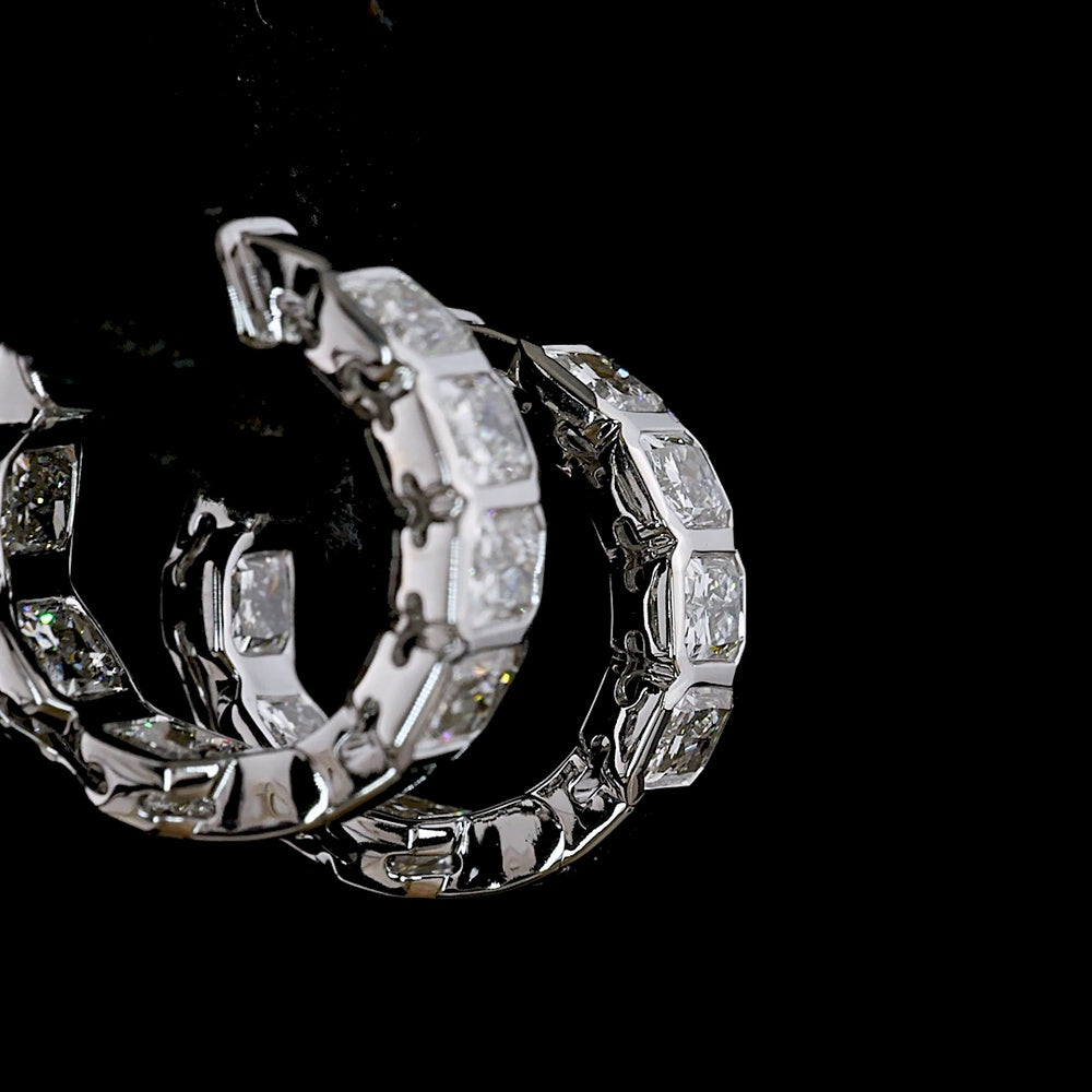 14K White Gold Huggie Earrings with Bezel Set Radiant Cut Lab Diamonds - 3.16 Carat Total Weight - Covaloro Fine Jewelry