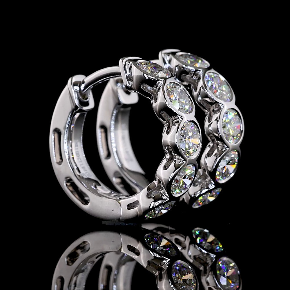 14K White Gold Huggie Earrings with Bezel Set Round Lab Diamonds - 1.04 Carats Total Diamond Weight - Covaloro Fine Jewelry