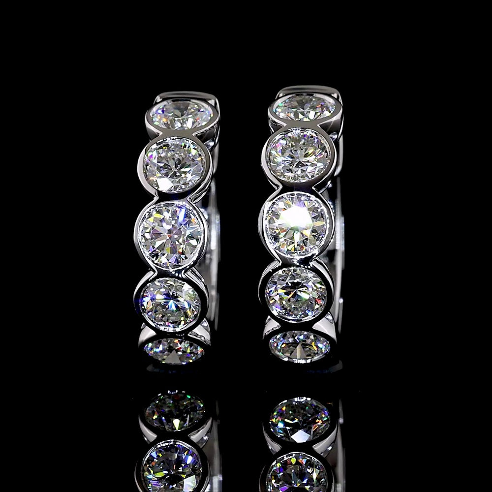 14K White Gold Huggie Earrings with Bezel Set Round Lab Diamonds - 1.04 Carats Total Diamond Weight - Covaloro Fine Jewelry