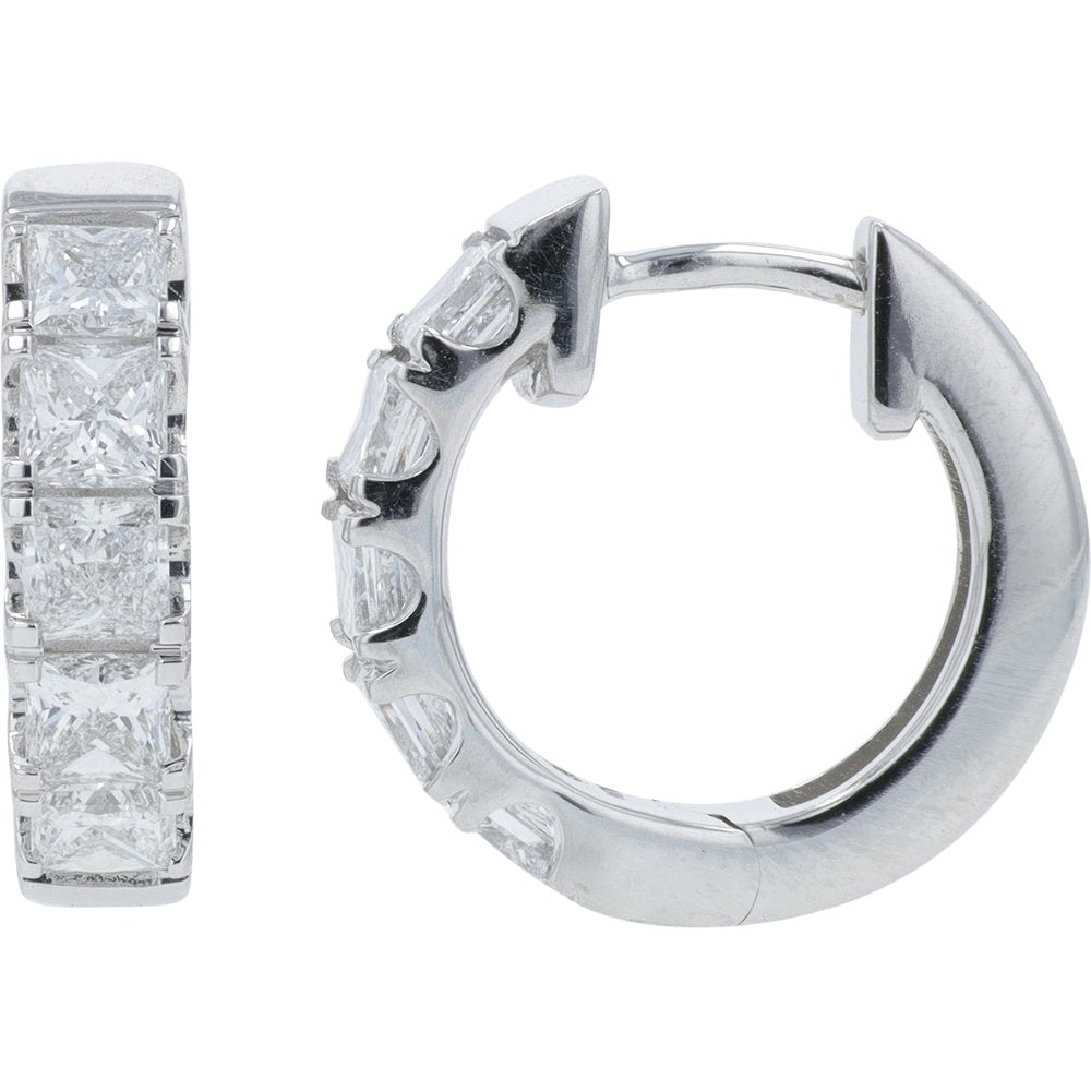 14K White Gold Huggie Earrings with Channel Set Square Lab Grown Diamonds - 1.50 Carat Total Diamond Weight