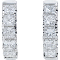 14K White Gold Huggie Earrings with Channel Set Square Lab Grown Diamonds - 1.50 Carat Total Diamond Weight