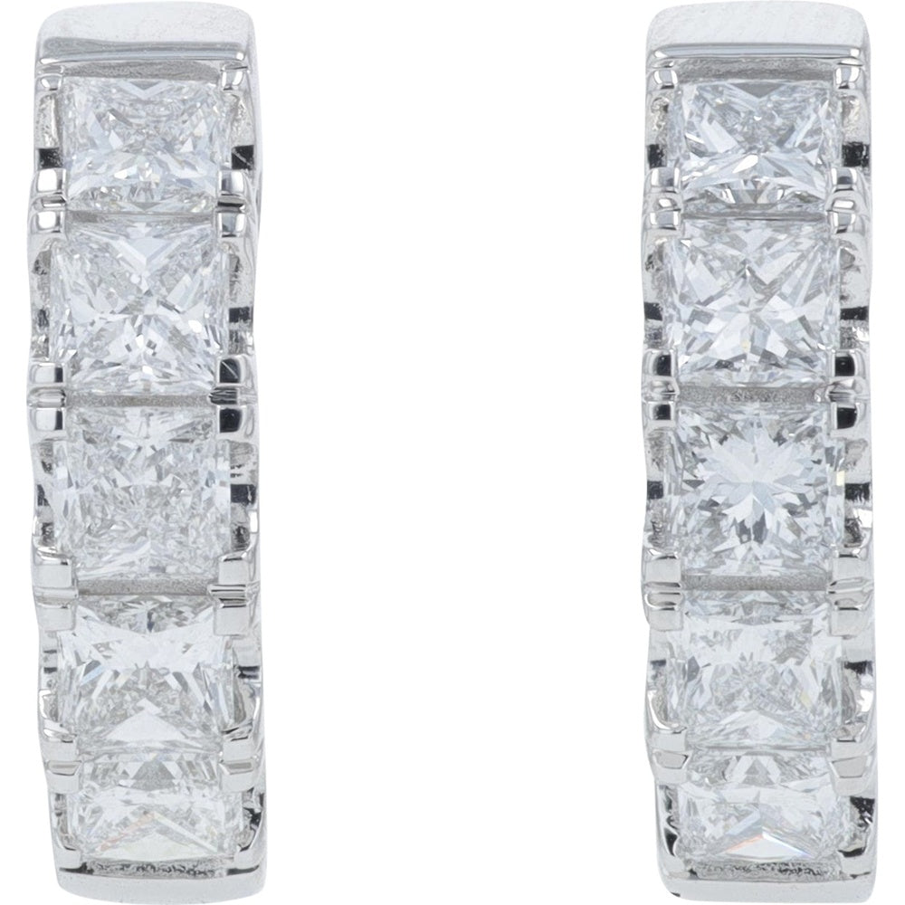 14K White Gold Huggie Earrings with Channel Set Square Lab Grown Diamonds - 1.50 Carat Total Diamond Weight