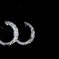 14K White Gold Huggie Earrings with Emerald and Brilliant Cut Lab Diamonds - 0.38 Carat Total Diamond Weight - Covaloro Fine Jewelry