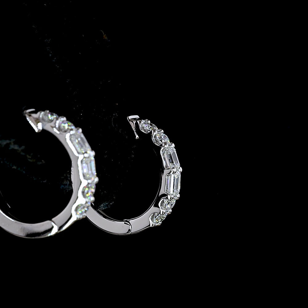 14K White Gold Huggie Earrings with Emerald and Brilliant Cut Lab Diamonds - 0.38 Carat Total Diamond Weight - Covaloro Fine Jewelry