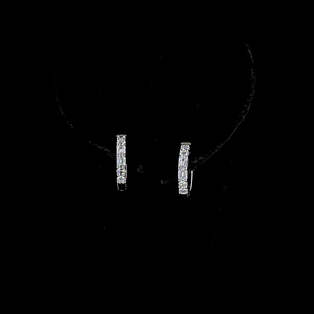 14K White Gold Huggie Earrings with Emerald Cut and Brilliant Cut Lab Diamonds - 0.37 Total Carat Weight - Covaloro Fine Jewelry