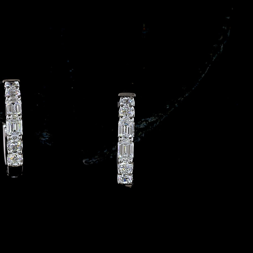14K White Gold Huggie Earrings with Emerald Cut and Brilliant Round Lab Diamonds - 0.37 Carat Total Weight - Covaloro Fine Jewelry