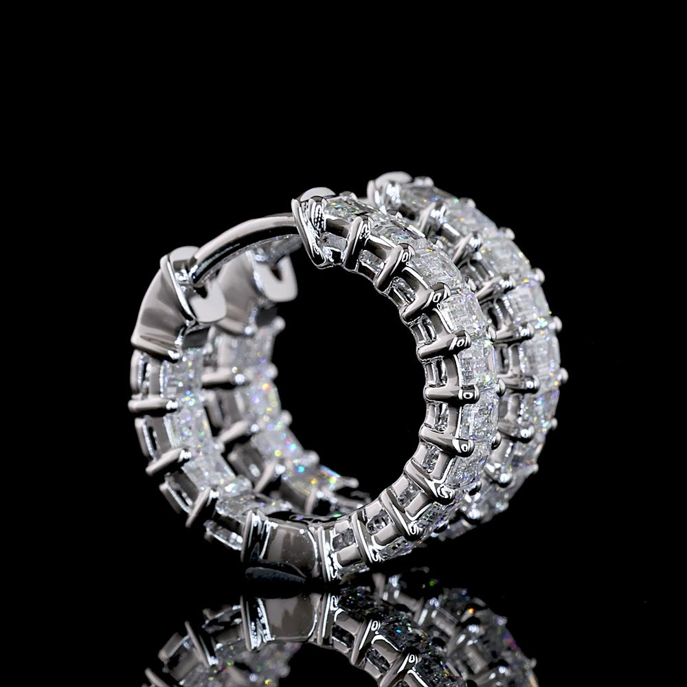 14K White Gold Huggie Earrings with Emerald Cut Lab Diamonds - 1.53 Carats Total Diamond Weight (E-F Color, VS1 Clarity) - Covaloro Fine Jewelry