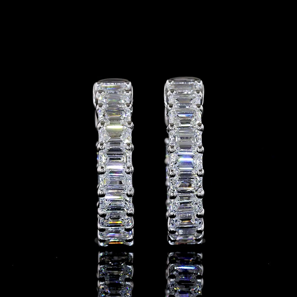 14K White Gold Huggie Earrings with Emerald Cut Lab Diamonds - 1.53 Carats Total Diamond Weight (E-F Color, VS1 Clarity) - Covaloro Fine Jewelry