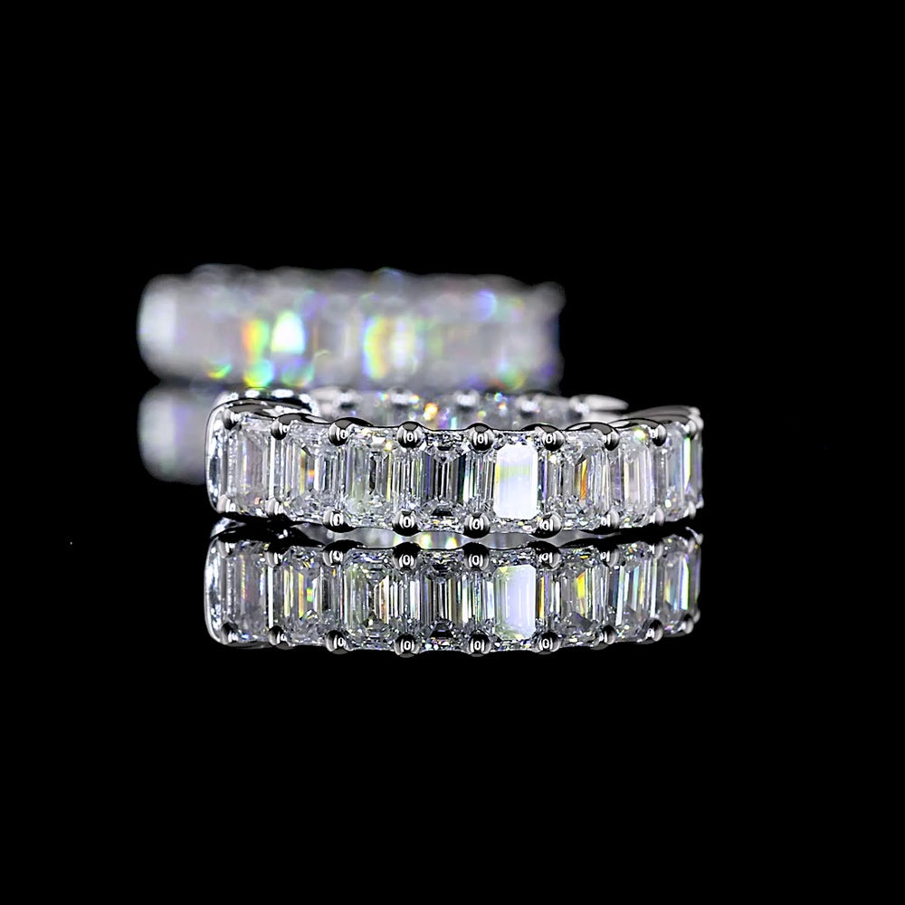 14K White Gold Huggie Earrings with Emerald Cut Lab Diamonds - 1.53 Carats Total Diamond Weight (E-F Color, VS1 Clarity) - Covaloro Fine Jewelry