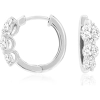 14K White Gold Huggie Earrings with Graduated Shared-Prong Set Lab Grown Diamonds - 2.00 Carat Total Diamond Weight - Royal Jewelry