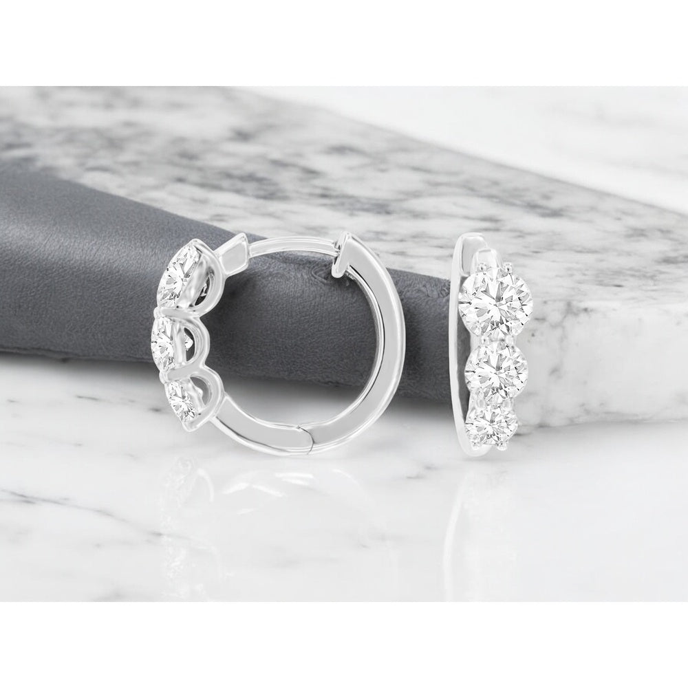 14K White Gold Huggie Earrings with Graduated Shared-Prong Set Lab Grown Diamonds - 2.00 Carat Total Diamond Weight - Royal Jewelry