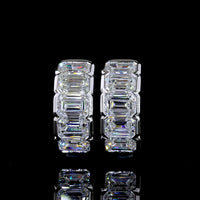 14K White Gold Huggie Earrings with Half Bezel Set Emerald Cut Lab Diamonds - 3.02 Total Carat Weight, E-F Color VS Clarity - Covaloro Fine Jewelry