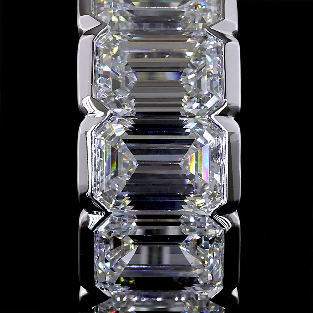 14K White Gold Huggie Earrings with Half Bezel Set Emerald Cut Lab Diamonds - 3.02 Total Carat Weight, E-F Color VS Clarity - Covaloro Fine Jewelry
