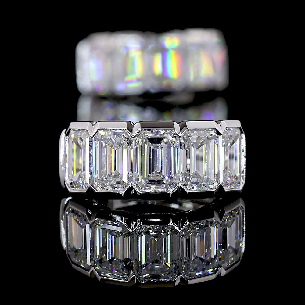 14K White Gold Huggie Earrings with Half Bezel Set Emerald Cut Lab Diamonds - 3.02 Total Carat Weight, E-F Color VS Clarity - Covaloro Fine Jewelry