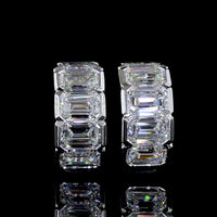 14K White Gold Huggie Earrings with Half Bezel Set Emerald Cut Lab Diamonds - 5.18 Total Carat Weight - Covaloro Fine Jewelry