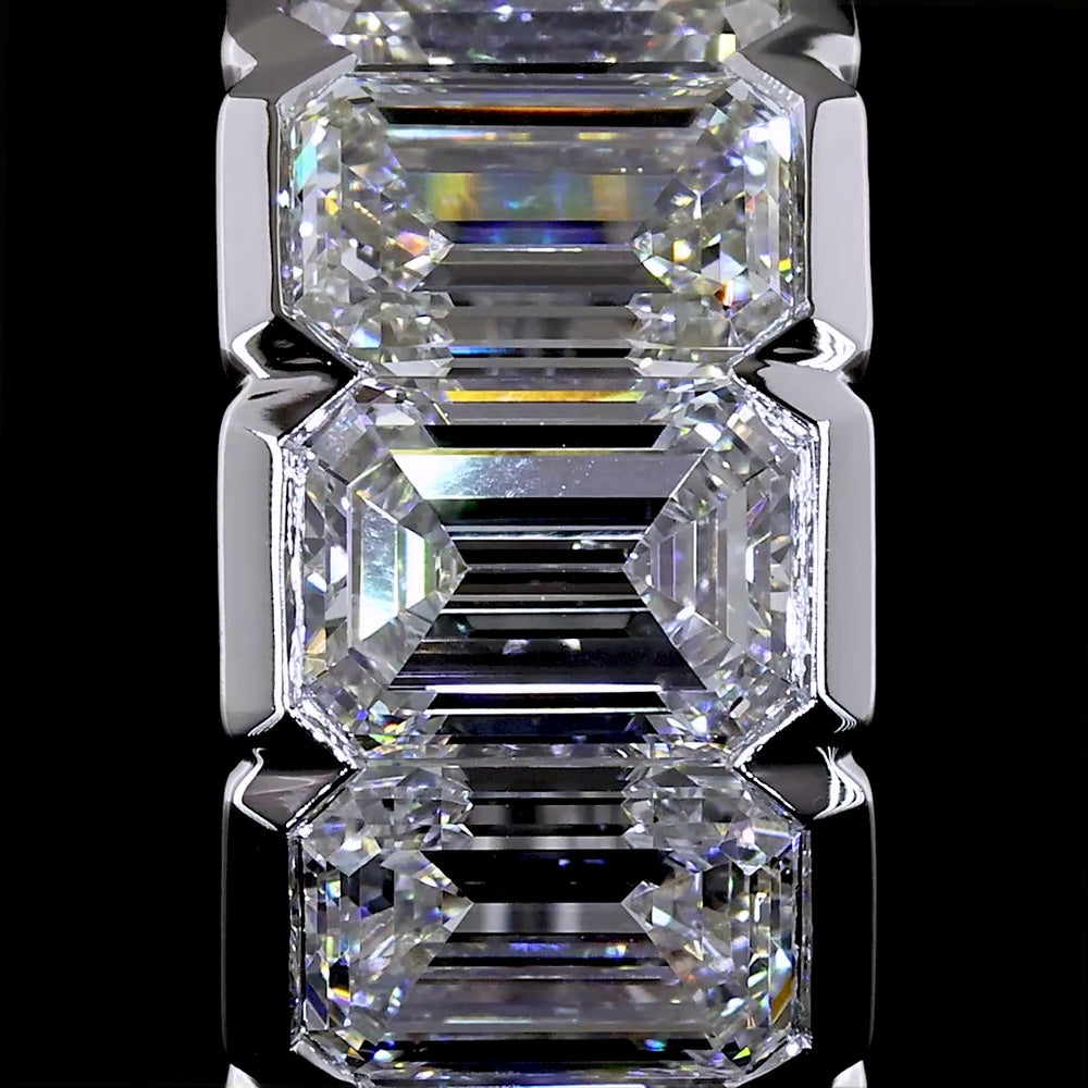 14K White Gold Huggie Earrings with Half Bezel Set Emerald Cut Lab Diamonds - 5.18 Total Carat Weight - Covaloro Fine Jewelry