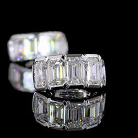 14K White Gold Huggie Earrings with Half Bezel Set Emerald Cut Lab Diamonds - 5.18 Total Carat Weight - Covaloro Fine Jewelry