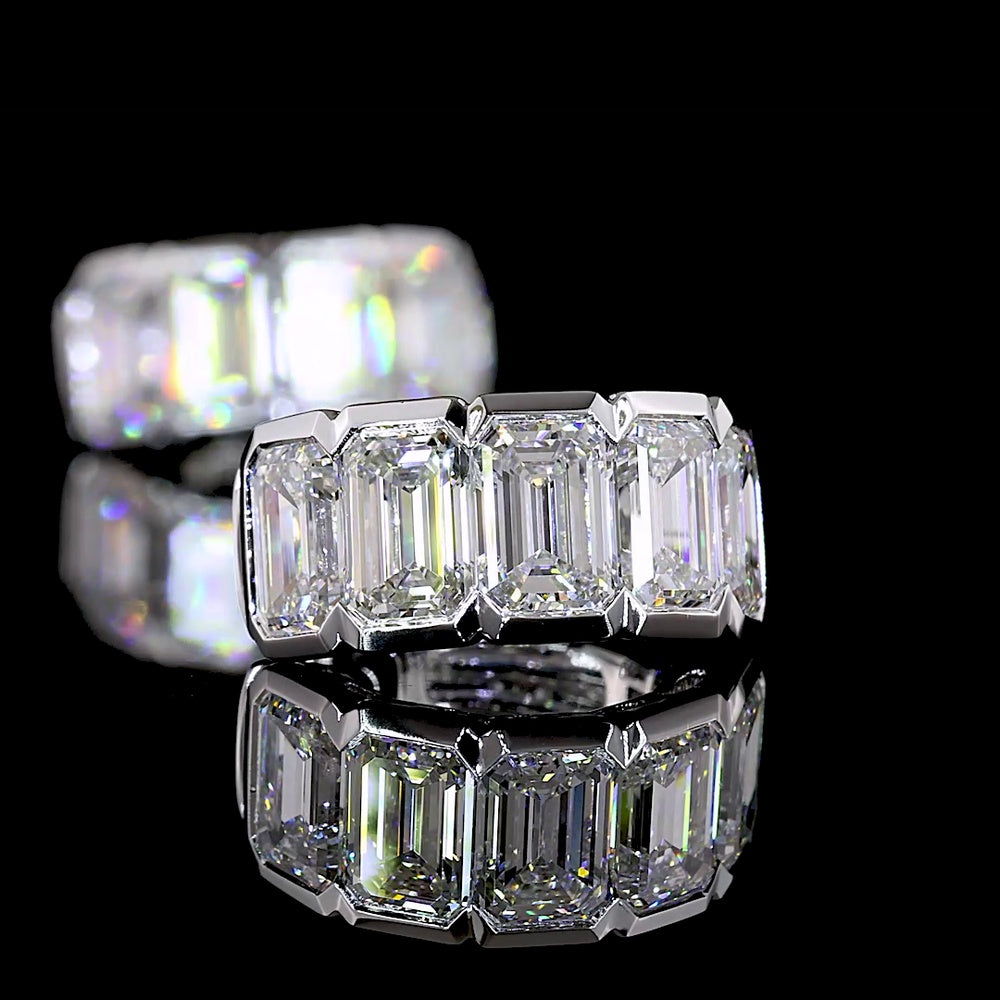 14K White Gold Huggie Earrings with Half Bezel Set Emerald Cut Lab Diamonds - 5.18 Total Carat Weight - Covaloro Fine Jewelry