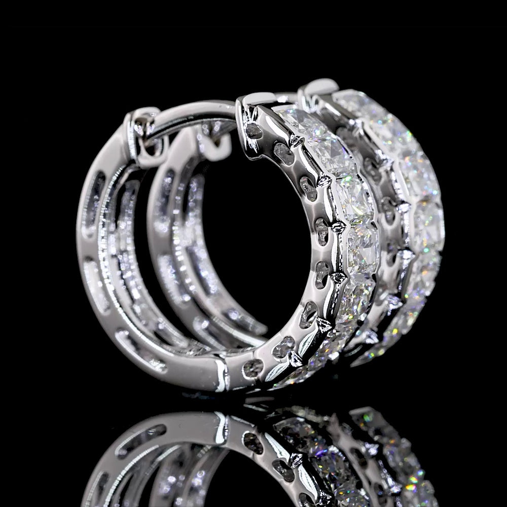 14K White Gold Huggie Earrings with Half Bezel Set Radiant Cut Lab Diamonds - 1.02 Carats Total Diamond Weight - Covaloro Fine Jewelry