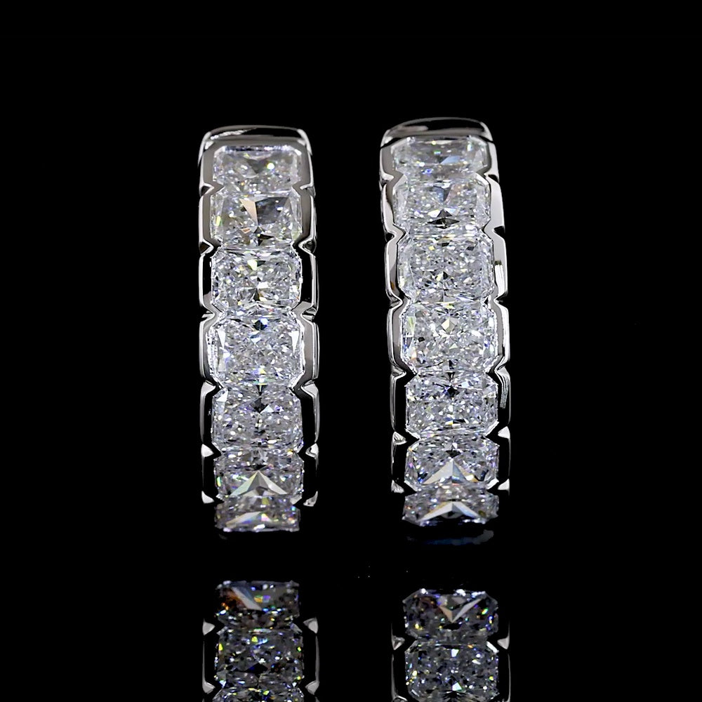 14K White Gold Huggie Earrings with Half Bezel Set Radiant Cut Lab Diamonds - 1.02 Carats Total Diamond Weight - Covaloro Fine Jewelry