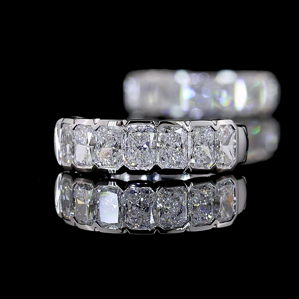 14K White Gold Huggie Earrings with Half Bezel Set Radiant Cut Lab Diamonds - 1.02 Carats Total Diamond Weight - Covaloro Fine Jewelry