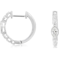 14K White Gold Huggie Earrings with Marquise and Round Diamonds - 0.47 Carat Total Diamond Weight - Royal Jewelry