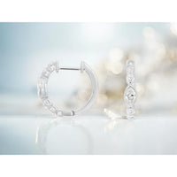 14K White Gold Huggie Earrings with Marquise and Round Diamonds - 0.47 Carat Total Diamond Weight - Royal Jewelry