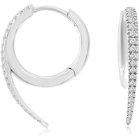 14K White Gold Huggie Earrings with Pave-Set Round Diamonds - 0.27 Carat Total Diamond Weight - Royal Jewelry