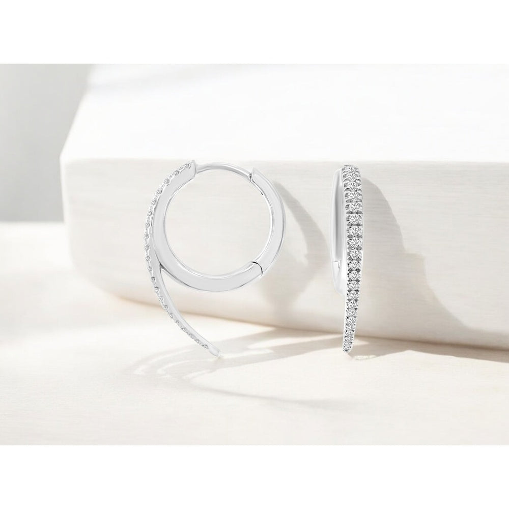 14K White Gold Huggie Earrings with Pave-Set Round Diamonds - 0.27 Carat Total Diamond Weight - Royal Jewelry