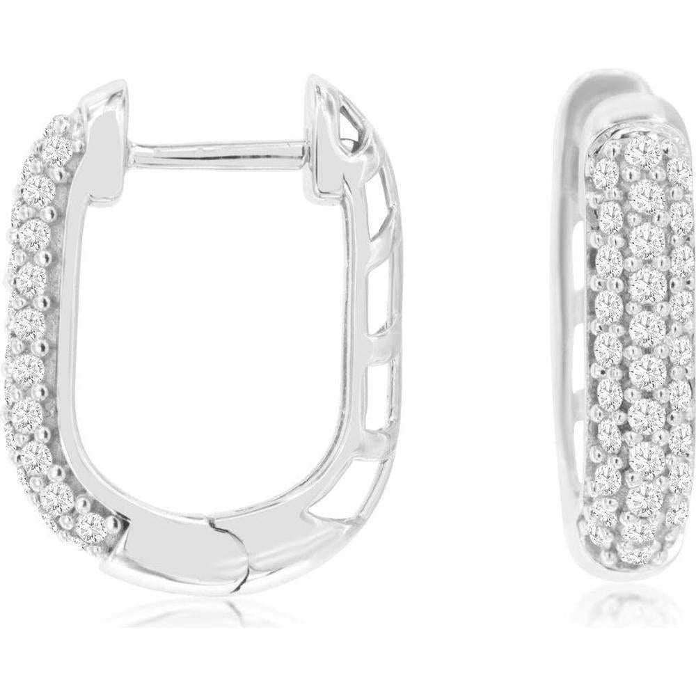 14K White Gold Huggie Earrings with Pavé Set Round Diamonds - 0.50 Carat Total Diamond Weight - Royal Jewelry