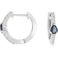 14K White Gold Huggie Earrings with Pear Cut Sapphires and Round Diamond Accents - 0.37 Carat Total Sapphire Weight and 0.20 Carat Total Diamond Weight - Royal Jewelry