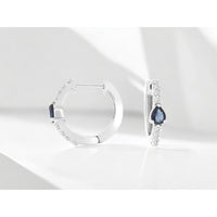14K White Gold Huggie Earrings with Pear Cut Sapphires and Round Diamond Accents - 0.37 Carat Total Sapphire Weight and 0.20 Carat Total Diamond Weight - Royal Jewelry