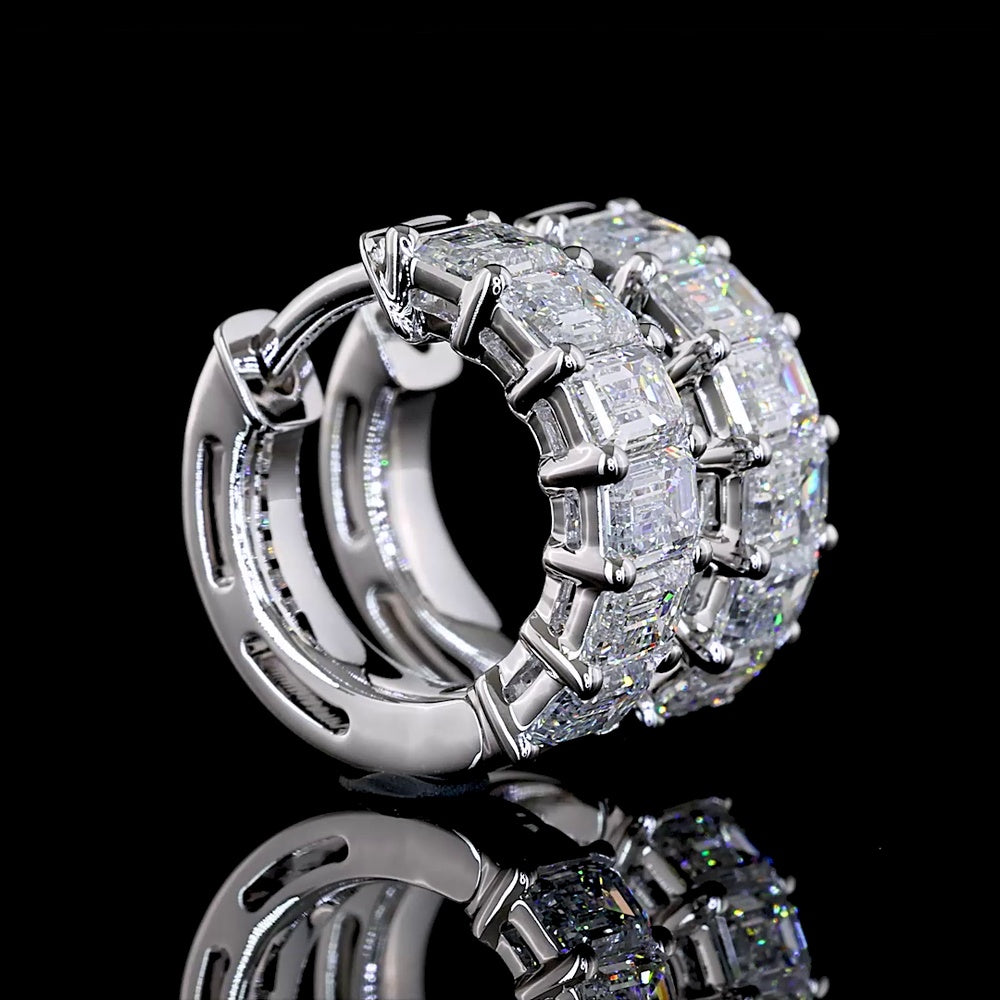 14K White Gold Huggie Earrings with Prong-Set Emerald Cut Lab Diamonds - 1.99 Carat Total Weight - Covaloro Fine Jewelry