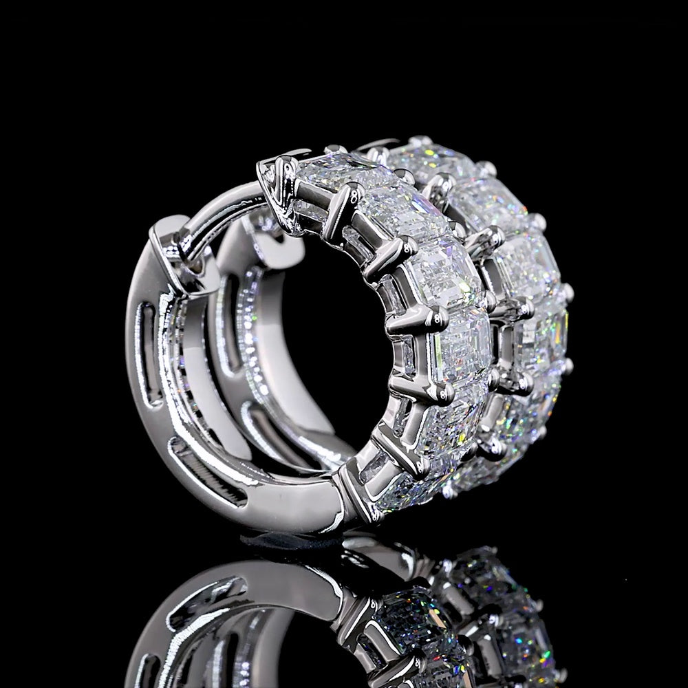 14K White Gold Huggie Earrings with Prong-Set Emerald Cut Lab Diamonds - 2.04 Carat Total Diamond Weight - Covaloro Fine Jewelry