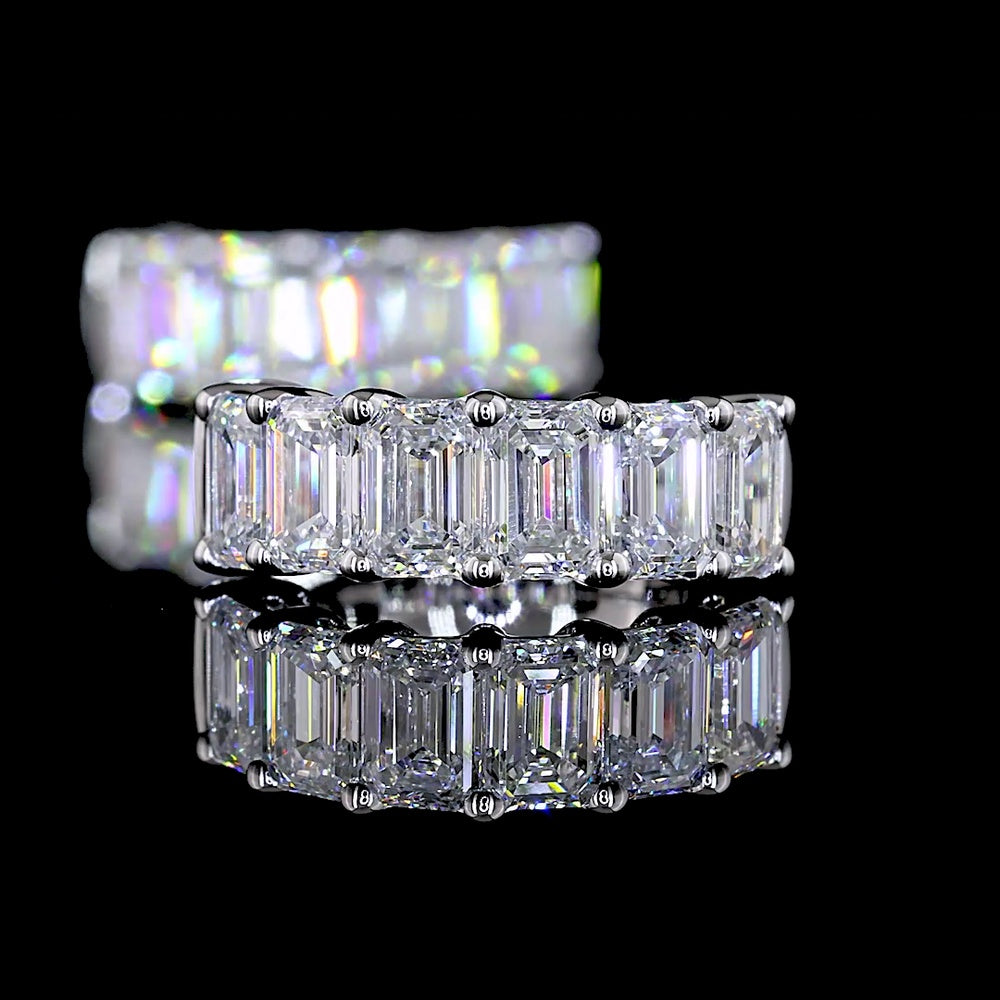 14K White Gold Huggie Earrings with Prong-Set Emerald Cut Lab Diamonds - 2.04 Carat Total Diamond Weight - Covaloro Fine Jewelry