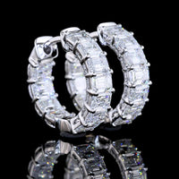 14K White Gold Huggie Earrings with Prong Set Emerald Cut Lab Diamonds - 2.54 Carat Total Weight - Covaloro Fine Jewelry
