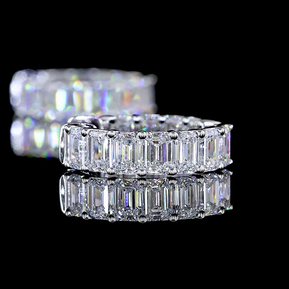 14K White Gold Huggie Earrings with Prong Set Emerald Cut Lab Diamonds - 2.54 Carat Total Weight - Covaloro Fine Jewelry