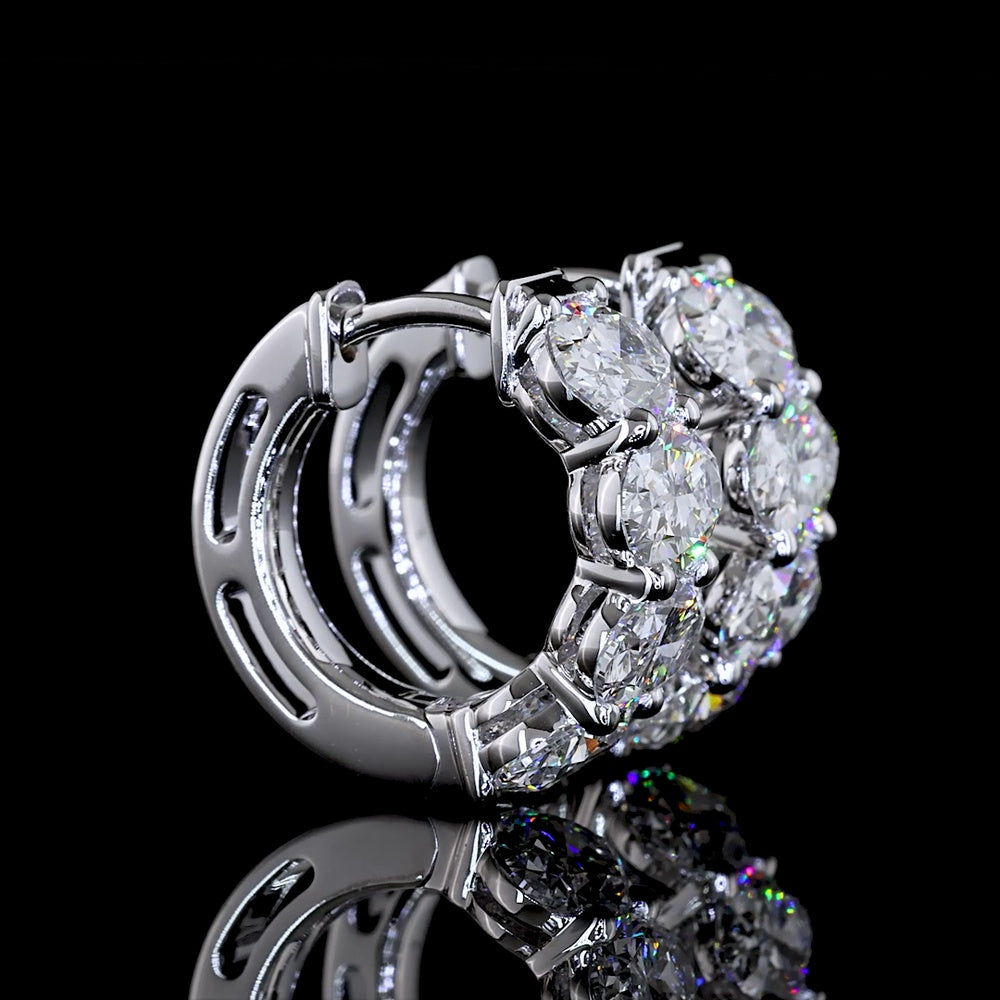 14K White Gold Huggie Earrings with Prong Set Oval Lab Diamonds - 3.04 Carats Total Diamond Weight - Covaloro Fine Jewelry