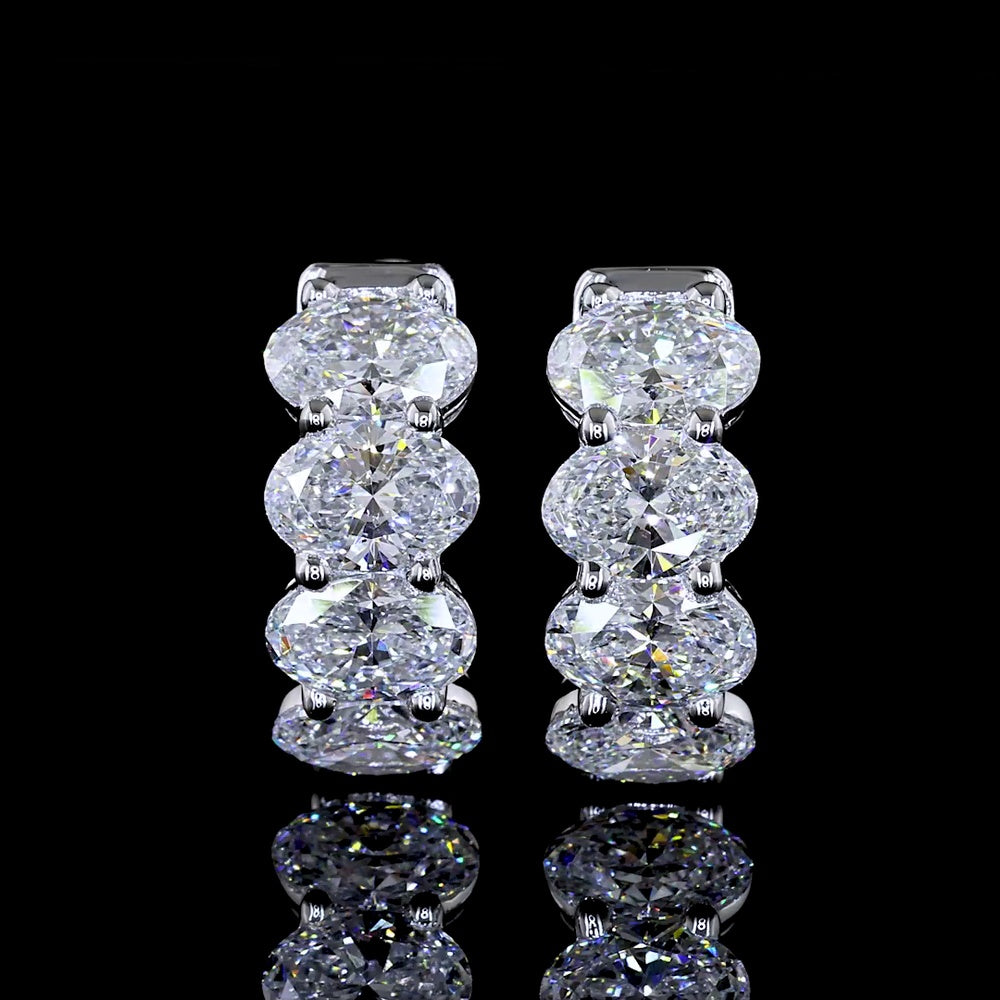 14K White Gold Huggie Earrings with Prong Set Oval Lab Diamonds - 3.04 Carats Total Diamond Weight - Covaloro Fine Jewelry