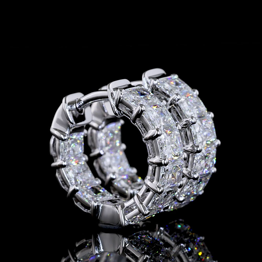 14K White Gold Huggie Earrings with Prong Set Radiant Cut Lab Diamonds - 3.08 Carat Total Diamond Weight - Covaloro Fine Jewelry