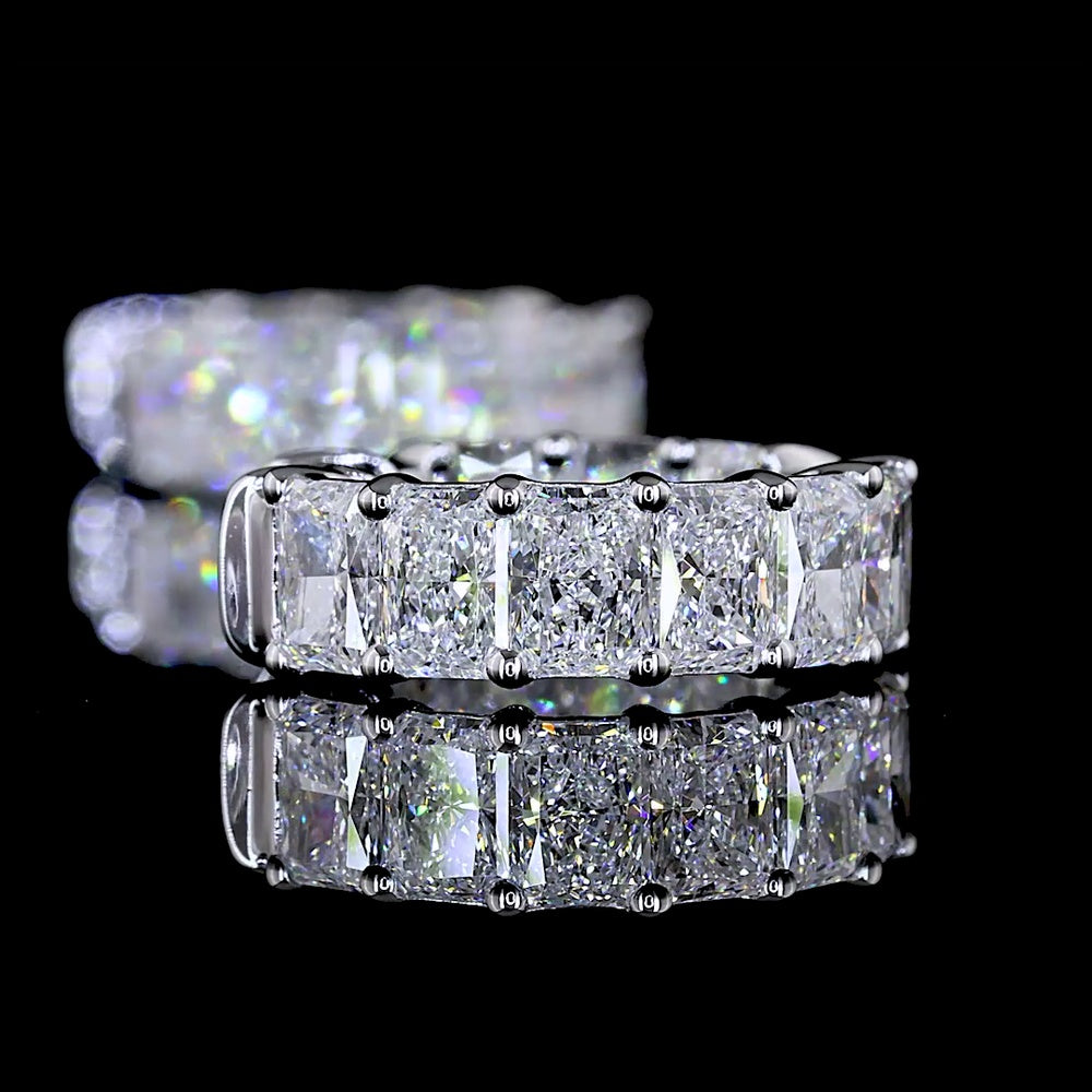 14K White Gold Huggie Earrings with Prong Set Radiant Cut Lab Diamonds - 3.08 Carat Total Diamond Weight - Covaloro Fine Jewelry