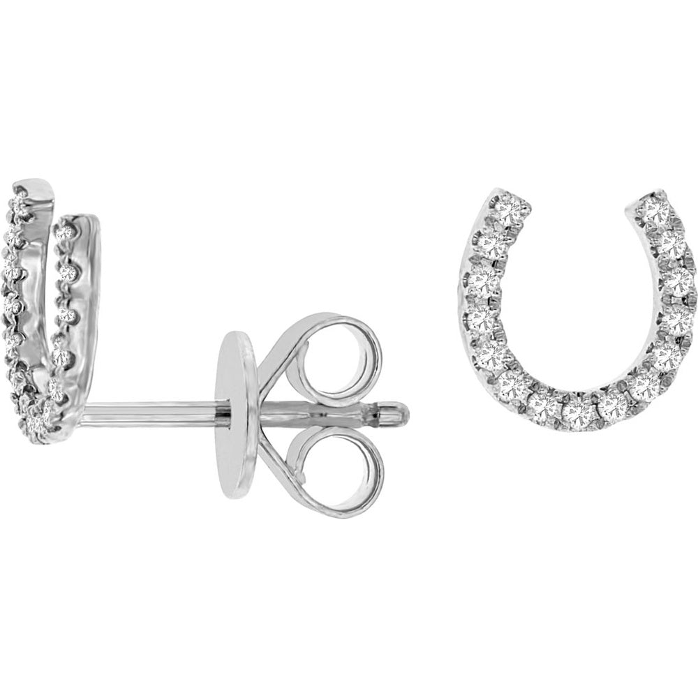 14K White Gold Huggie Earrings with Prong-Set Round Diamonds - 0.15 Carat Total Diamond Weight - Royal Jewelry