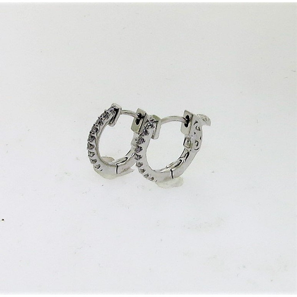 14K White Gold Huggie Earrings with Prong Set Round Diamonds - 0.18 Carat Total Diamond Weight by Auriventus