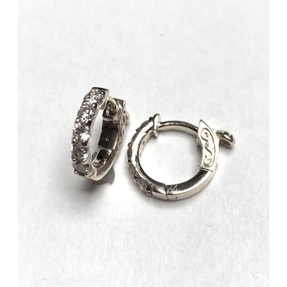 14K White Gold Huggie Earrings with Prong Set Round Diamonds - 0.81 Carat Total Diamond Weight by Auriventus