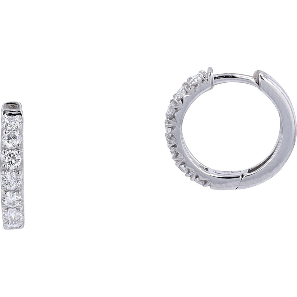 14K White Gold Huggie Earrings with Prong-Set Round Diamonds - 1/2 Carat Total Diamond Weight